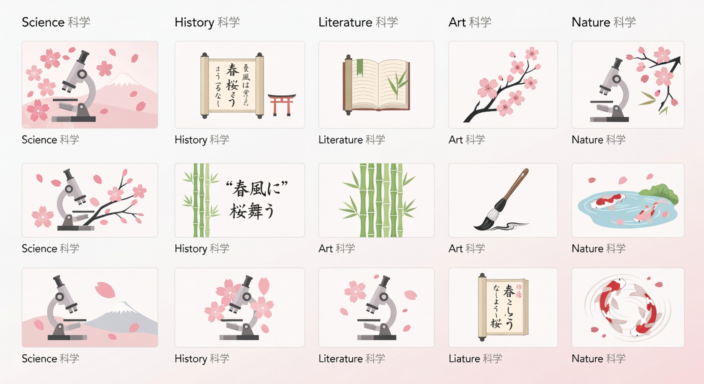 Japanese motif grid showing organized category system